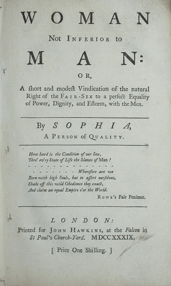 Title page of Woman Not Inferior to Man